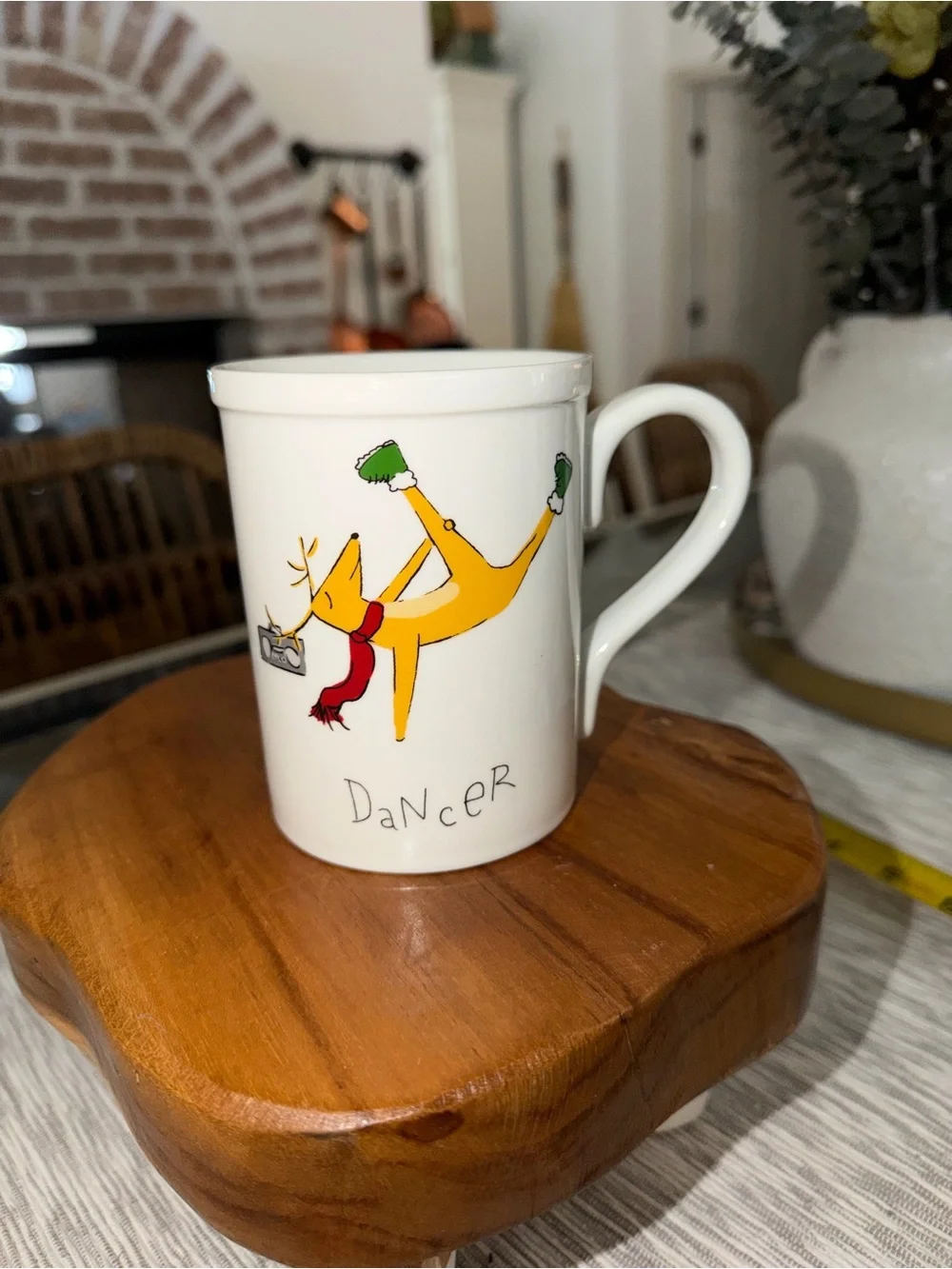 Pottery Barn “Dancer” reindeer mug, White porcelain.